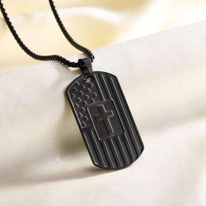 Coolvy To My Son Necklace from Mom Dad, Dog Tag Cross Necklace for Men, American Flag Birthday Christmas Gifts for Son in Law Grandson Daughter Granddaughter Family Jewelry