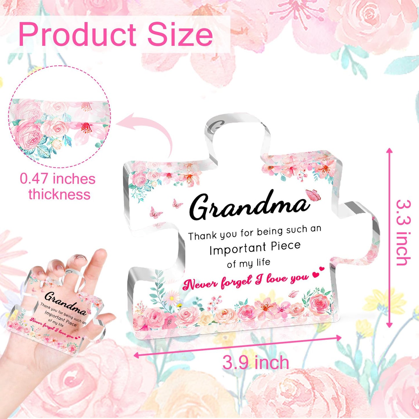 Birthday Gifts for Grandma, Grandma Gifts - Engraved Acrylic Puzzle Plaque, Valentines Christmas Mothers Day Present for Grandmother from Grandkids