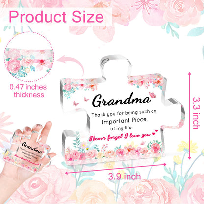 Birthday Gifts for Grandma, Grandma Gifts - Engraved Acrylic Puzzle Plaque, Valentines Christmas Mothers Day Present for Grandmother from Grandkids