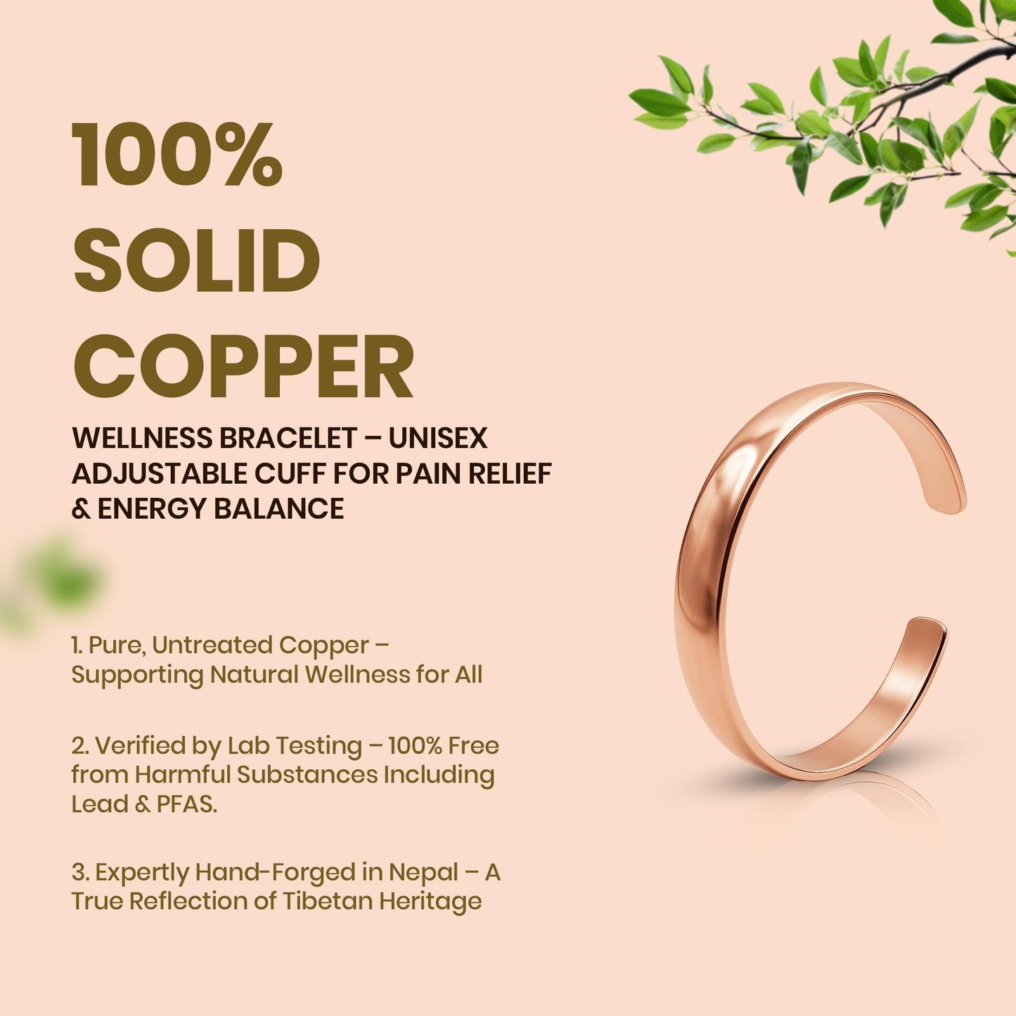 Healing Monk Pure Copper Bracelet for Men & Women – Handmade Uncoated Copper Jewelry Cuff – Adjustable Healing Copper Bracelets for Arthritis – Mens & Womens Copper Cuff Pulsera de Cobre