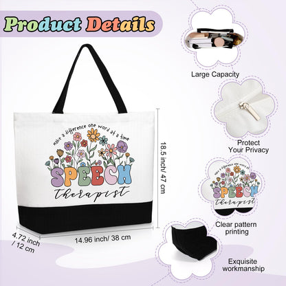 Kacctyen 3 Pcs Speech Therapist Gift for Women Speech Language Pathologist Appreciation Gifts Slp Therapy Tote Bag Badge Reel 17 oz Glass Cups with Lids and Straws for Birthday Retirement Holiday