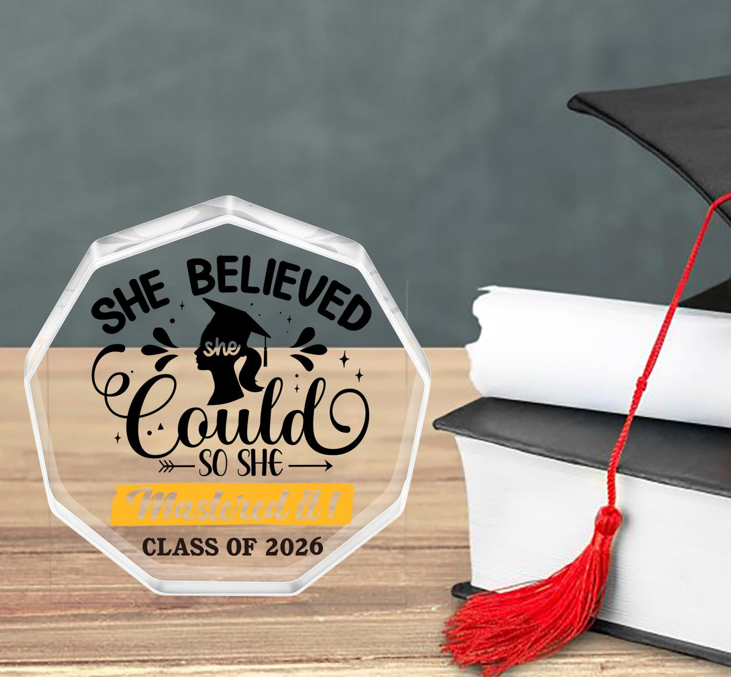 WaaHome Masters Degree Graduation Gifts 2026 - She Believed She Could So She Mastered It Graduation Gifts for Her Girls Women Daughter, Class of 2026 Masters Graduation Keepsake and Paperweight