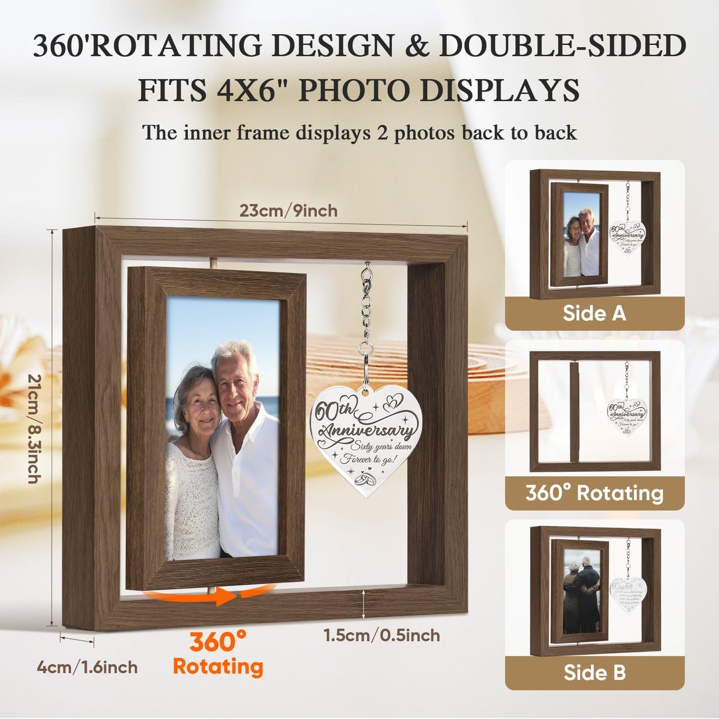 60 Year Anniversary Picture Frame Gifts, Best 60th Anniversary Wedding Gifts for Couple Parents Husband Wife Him Her Men Women, Personalized Forty Year Fortieth Wood Anniversary Decorations