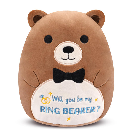 Teddy Bear Stuffed Animal - Will You Be My Ring Bearer,Cute Brown Ring Bearer Bear Plush Toy for Boy, Ring Bearer Proposal Gifts from Bride Groom for Wedding Proposal Anniversary Party