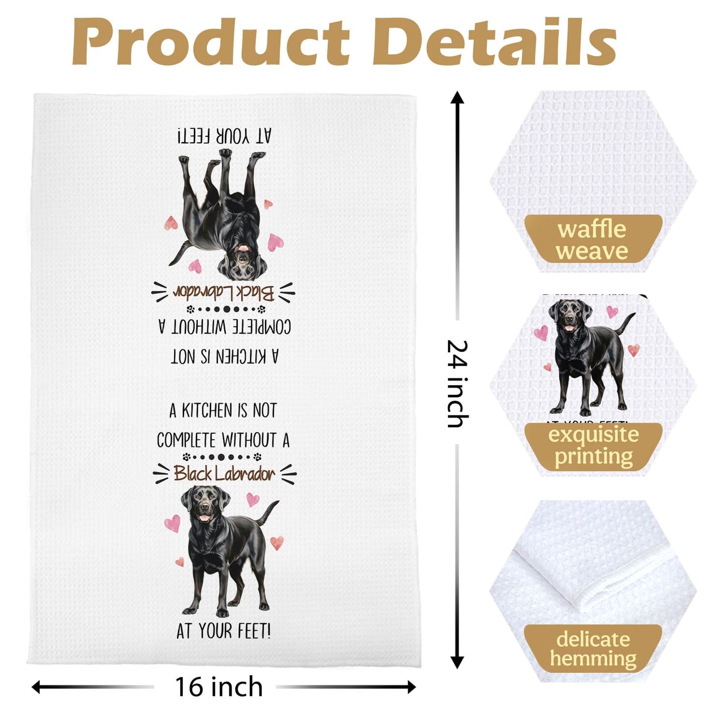 Black Lab Kitchen Towels - Funny Black Lab Gifts Decorative Waffle Dish Towels, Labrador Retriever Gifts Hand Towel, Tea Towel, 16x24 Inches