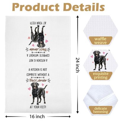 Black Lab Kitchen Towels - Funny Black Lab Gifts Decorative Waffle Dish Towels, Labrador Retriever Gifts Hand Towel, Tea Towel, 16x24 Inches