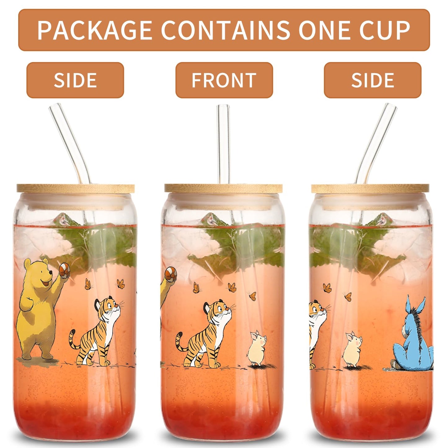 Cute Bear Gifts for Women, Canvas Tote Bag & 16 oz Iced Coffee Glass Cup Set, Birthday Gifts for Best Friends Bear Lovers