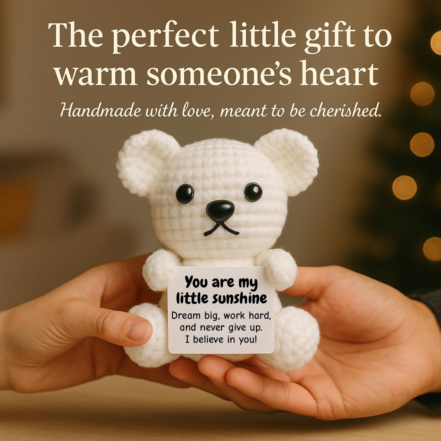 DEYBA Handmade Crochet Bear with Inspirational Message Card – Warmth Series – Thoughtful Encouragement for Friends, Kids & Loved Ones, Perfect for Holidays or Special Occasions