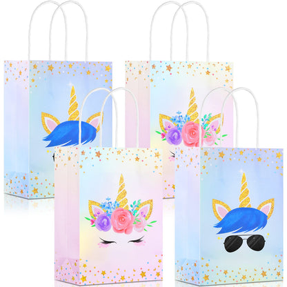 Gersoniel 16 Pcs Unicorn Party Favor Bags with Handles Unicorn Gift Goodie Treat Bags for Birthday Party Favors Supplies(For Girls and Boys, 8.27 x 5.9 x 3.15 Inch)
