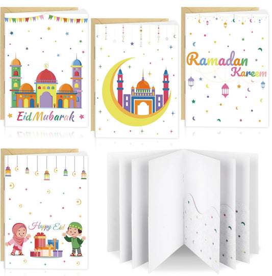 4 Sets Eid Gift Card Book, Eid Mubarak Money Holder Cards with Envelopes, Islamic Holiday Ramadan Kareem Gift Card Booklet Organizer for Family, Friends