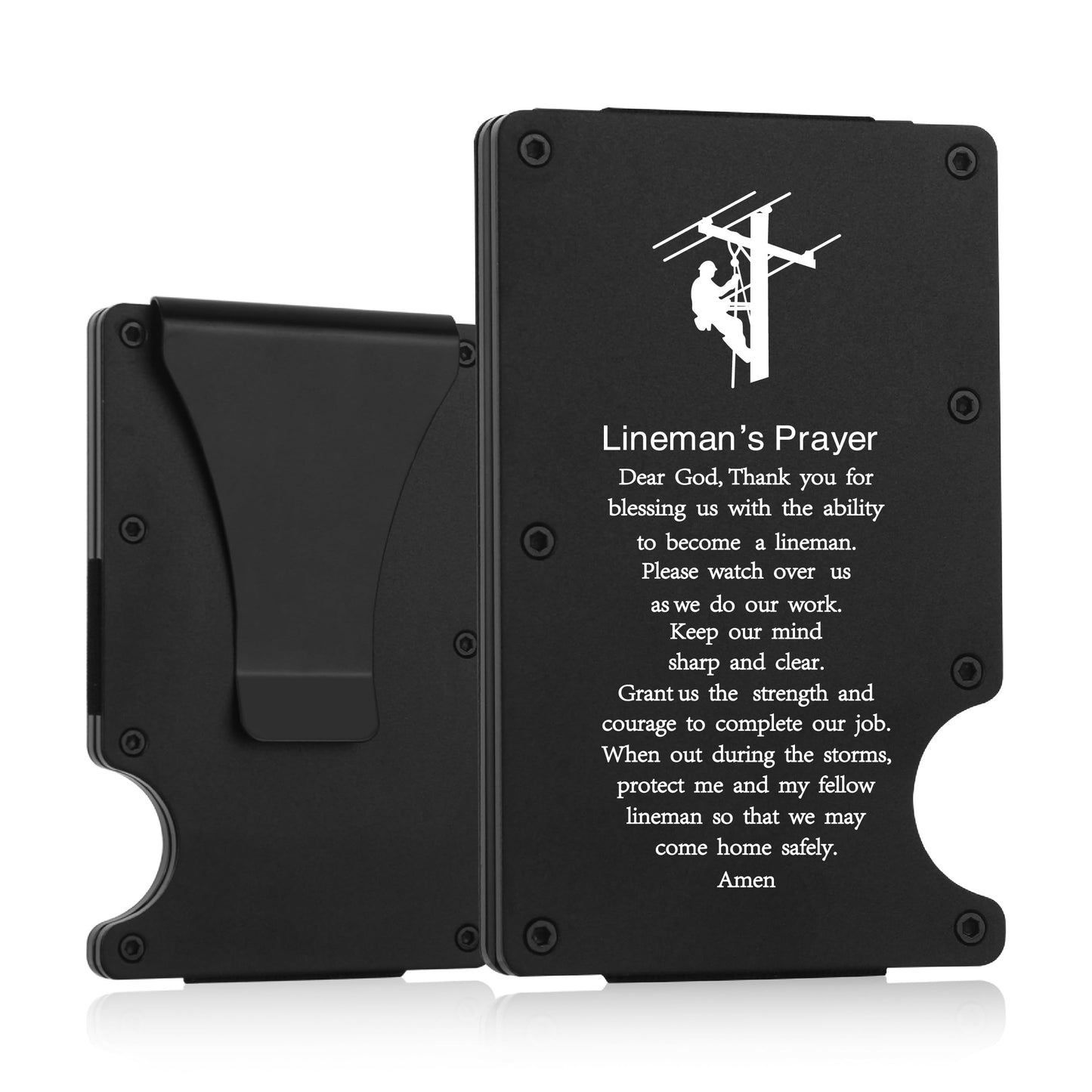 Lineman Prayer Gifts,Minimalist Personalized Engraved Metal Wallet,Slim Wallet for Men,Lineman Wallet for Him Husband Boyfriend Dad Uncle Electric Cable Lineman Be Safe Gift (Lineman Wallet)