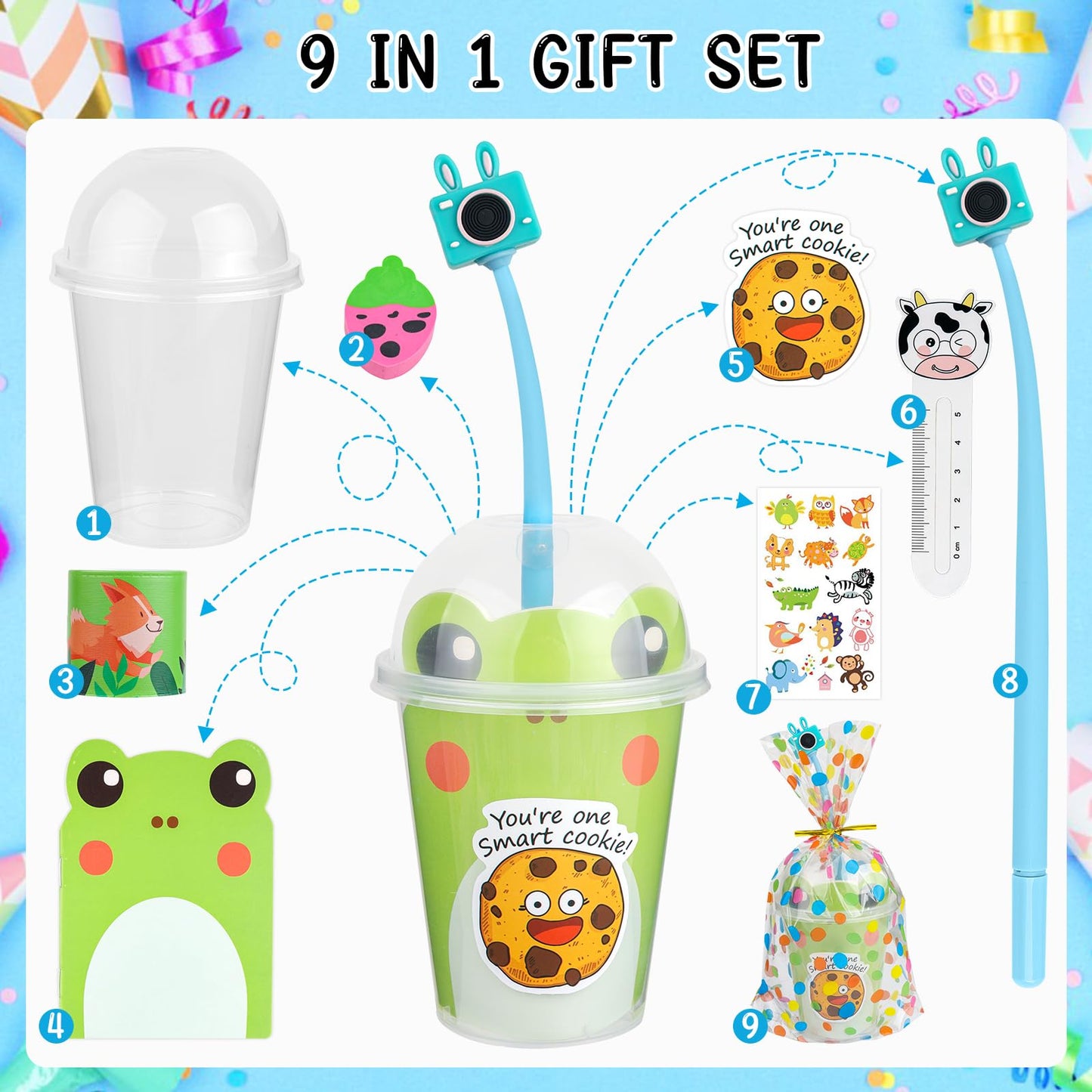 Mepmela Return Gifts for Birthday Party, 12 Pack Birthday Goodie Bags with Cups Notebooks Fun Pens Stickers for Classroom Gifts Class Rewards Prizes