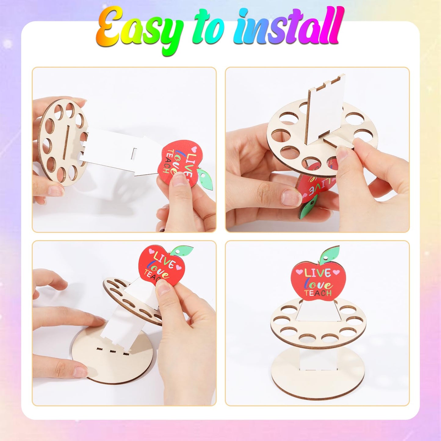 GLOBLELAND 4 Sets Wooden Teacher Appreciation Money Holders Funny Teacher Money Holder Ornaments for Cash Festival Gift Holders with 10 Holes and 4Pcs Tops Party Supplies Decoration