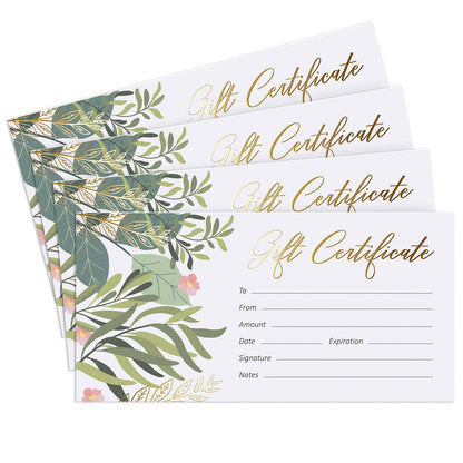Sweetzer & Orange Blank Gift Certificates for Business with Gold Foil- 25 Gift Certificate Cards with Envelopes for Spa, Salon, Restaurants, Custom Client Vouchers for Birthday, Work Card – 3.75x7.5”