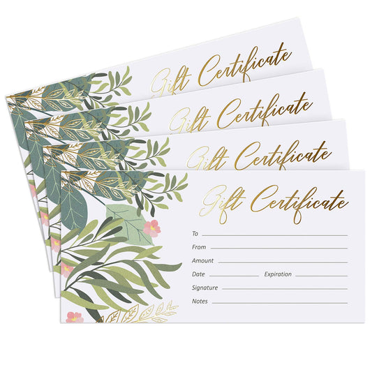 Sweetzer & Orange Blank Gift Certificates for Business with Gold Foil- 25 Gift Certificate Cards with Envelopes for Spa, Salon, Restaurants, Custom Client Vouchers for Birthday, Work Card – 3.75x7.5”