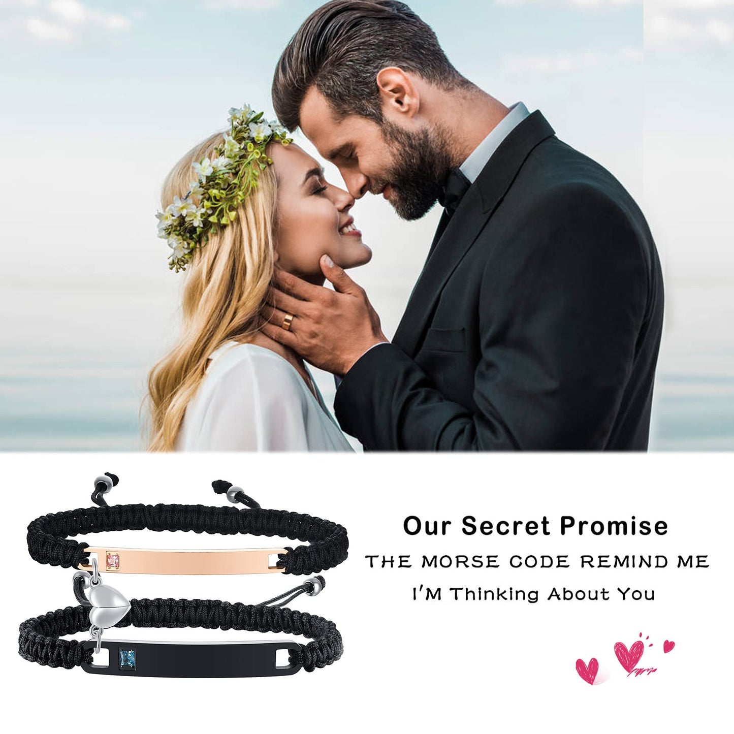 MEALGUET Personalized Couple Bracelet Customized Couple Bracelets Set Mutual Attraction Custom Name Relationship Bracelet Personalized Gift for Men Women