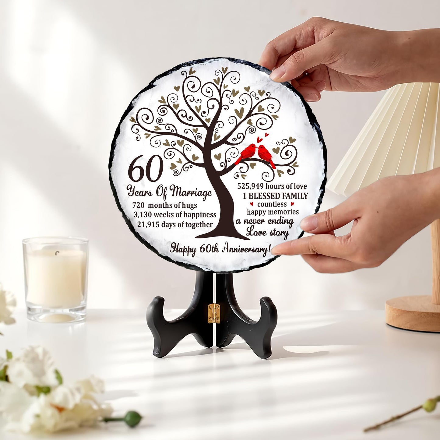 60th Diamond Wedding Anniversary Slate - 60th Wedding Gifts for Parents Grandparents - 60th Anniversary Decorations Gift Ideas - 60 Years of Marriage Plaque, 5.9 inches Plate Keepsake
