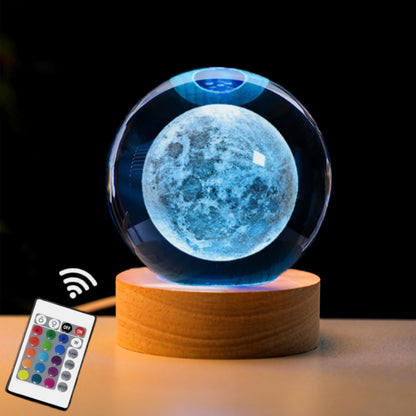 3D Moon Crystal Ball with LED Stand, Remote Control, 16 Colors Change, Moon Figurine Glass Sphere Lamp Night Light Gifts for Women Kids(80mm)