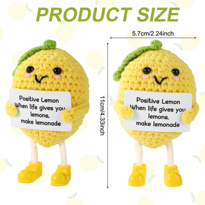 TOYMIS Funny Positive Lemon, 4.3 Inch Emotional Lemon Crochet Support Doll with Encouragement Card Cute Handmade Knitted Positive Toy for Friends Family Home Office Decoration Party Favors Accessories
