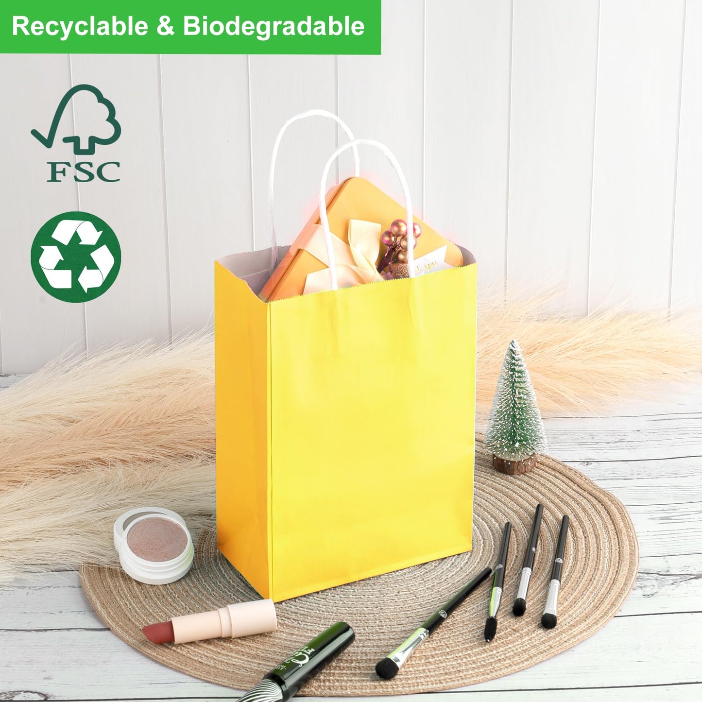 SIMPLECOOL 25pcs Small Paper Gift Bags with Handles 5.9x3.1x8.3 in. Favor Bags Goodie Bag Bulk for Party, Birthday, Wedding, Merchandise, Retail, Small Business, Arts, DIY Crafts – Yellow
