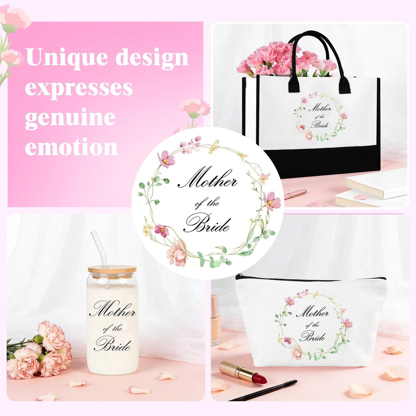 J6&H6 Mother of the Bridge/Groom Gifts Mother Gift Set Included Glass Cups Tote Bag Bracelet for Bridal Shower Wedding Gifts