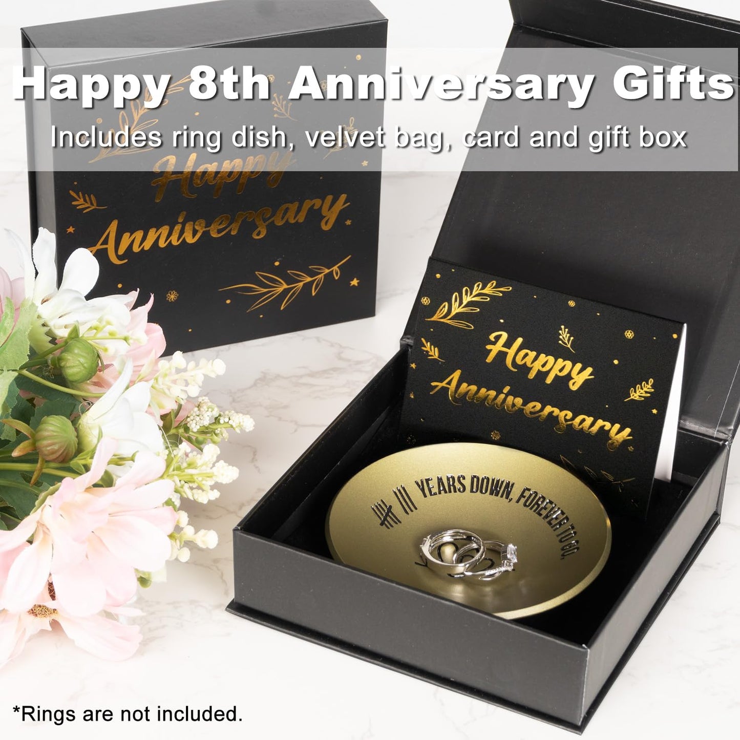 ROINS 8 Year Anniversary Bronze Gifts for Him Her, 8th Wedding Anniversary for Wife Husband, 4" Metal Ring Holder Dish Jewelry Tray - Unique Decoration Ideas Bronze Gift For Men Women Couple