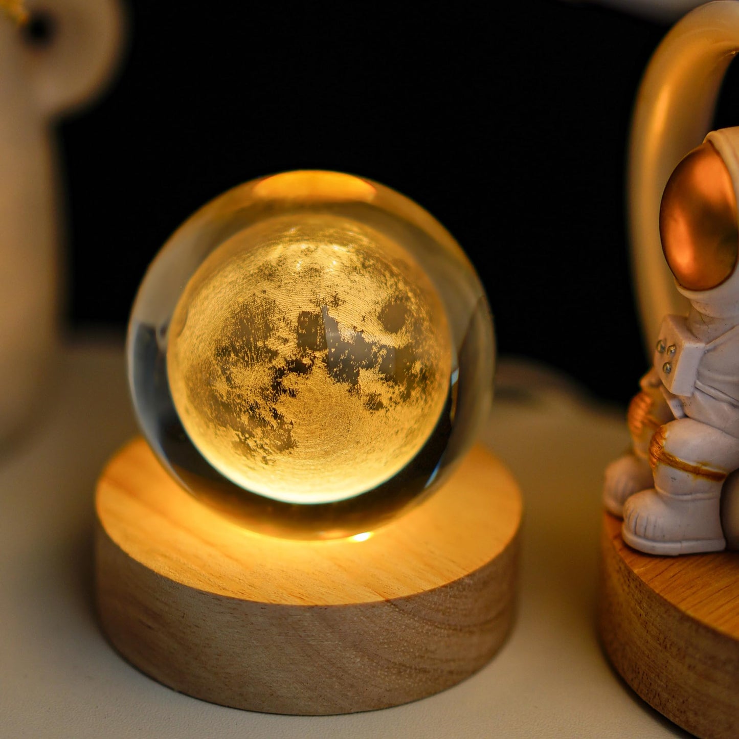Crystal Moon Crystal Ball with Light Base Night Light 2.3Inches Glass Moon Globe Home Decor Birthday Gift for Women, Friends, Family