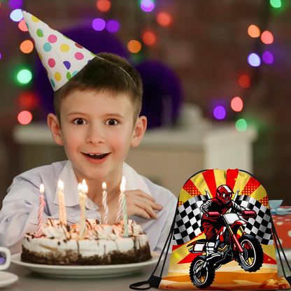 Boao 16 Pack Dirt Bike Favors Bag Racing Themed Party Drawstring Motorcycle Goodie Bags for Birthday Party Supplies Candy Gift Men Bike Lover