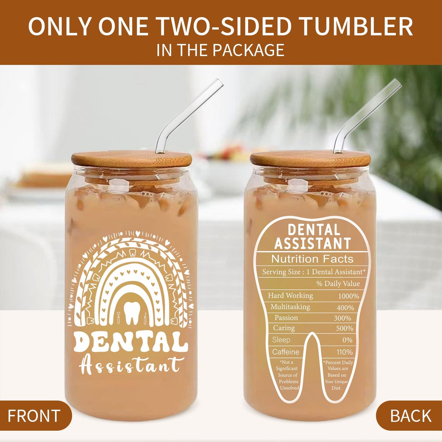 Dental Assistant Gifts, Dental Assistan Appreciation Gift for Women, 16oz Dental Assistant Glass Cup With Straw, Dental Assistant Week Must Haves Travel Coffee Tumbler Mug Cup