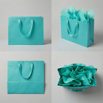 JUNESHE Teal Gift Bags Set of 3, 13.8 inch Paper Bag with Handles Matching Card Envelop Sticker Tissue Paper for Party Shopping Birthday Wedding Anniversary Turquoise