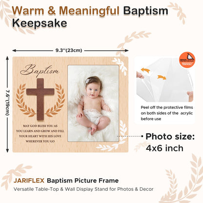 Baptism Picture Frame Gifts,Baptism Gifts for Boys Girls, Christening Baby Gift from Godparents Friends Family,3D Cross Wood Picture Frame(4x6-Vertical)