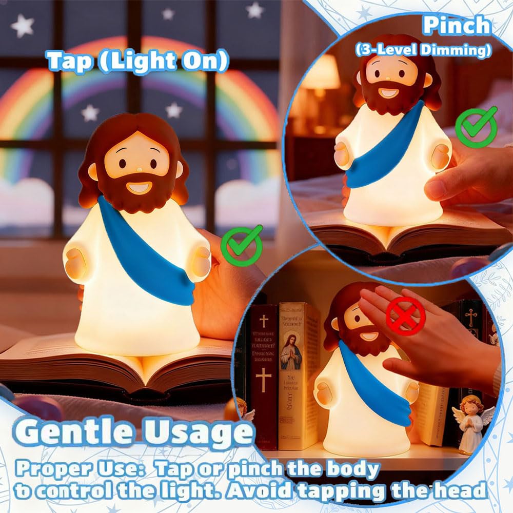Jesus Night Light Rechargeable Bedside Night Light Dimmable Silicone LED Light Ideal for Religious Gatherings, Gifts for Sunday School, Baptism Presents, Easter Egg Decorations (blue) (Blue)