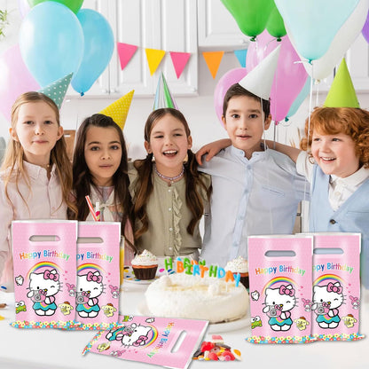 50 Pcs Cartoon Birthday Party Favor Bags, Cute Plastic Gift Bags, Birthday Party Candy Snack Bag (Pink)