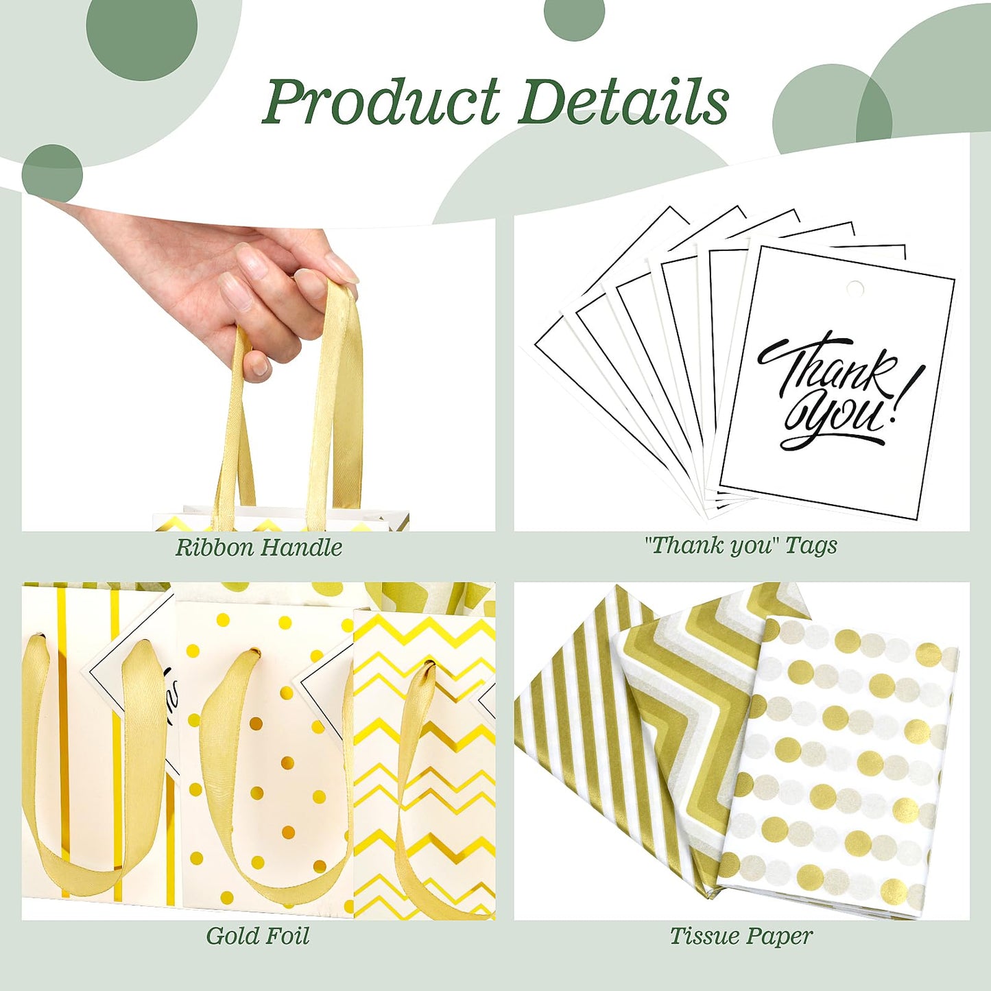 DOYIDE 30 Pcs Small Gift Bags with Handles, 4x2.75x4.5inch Mini Paper Gift Bags, Tiny Party Favor Bags with Tissue and ''Thank you'' Tag for Christmas Valentines Holidays Birthday Wedding Baby Shower