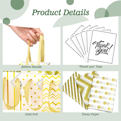 DOYIDE 30 Pcs Small Gift Bags with Handles, 4x2.75x4.5inch Mini Paper Gift Bags, Tiny Party Favor Bags with Tissue and ''Thank you'' Tag for Christmas Valentines Holidays Birthday Wedding Baby Shower