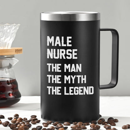 Lifecapido Male Nurse Gifts, The Man The Myth The Legend 20oz Stainless Steel Coffee Mug with Badge Reel Pen, Birthday Graduation Nurse Appreciation Gifts for Male Nurses, Black