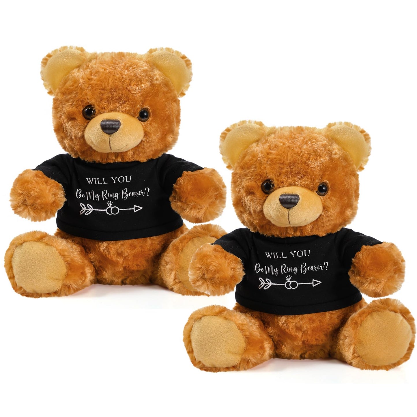 Jexine 2 Pieces Wedding 10 Inch Bear Stuffed Animal Will You Be My Flower Gril Bear Bearer Ring Proposal Gifts from Bride Groom with Clothing for Wedding Proposal Anniversary Party(Ring Bearer)