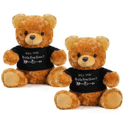 Jexine 2 Pieces Wedding 10 Inch Bear Stuffed Animal Will You Be My Flower Gril Bear Bearer Ring Proposal Gifts from Bride Groom with Clothing for Wedding Proposal Anniversary Party(Ring Bearer)