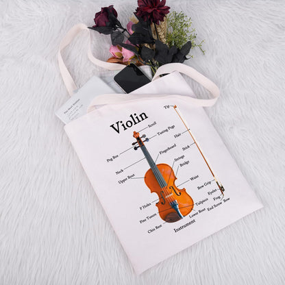JXGZSO Violin Instrument Anatomy Tote Bag - Violin Lover & Player Gift