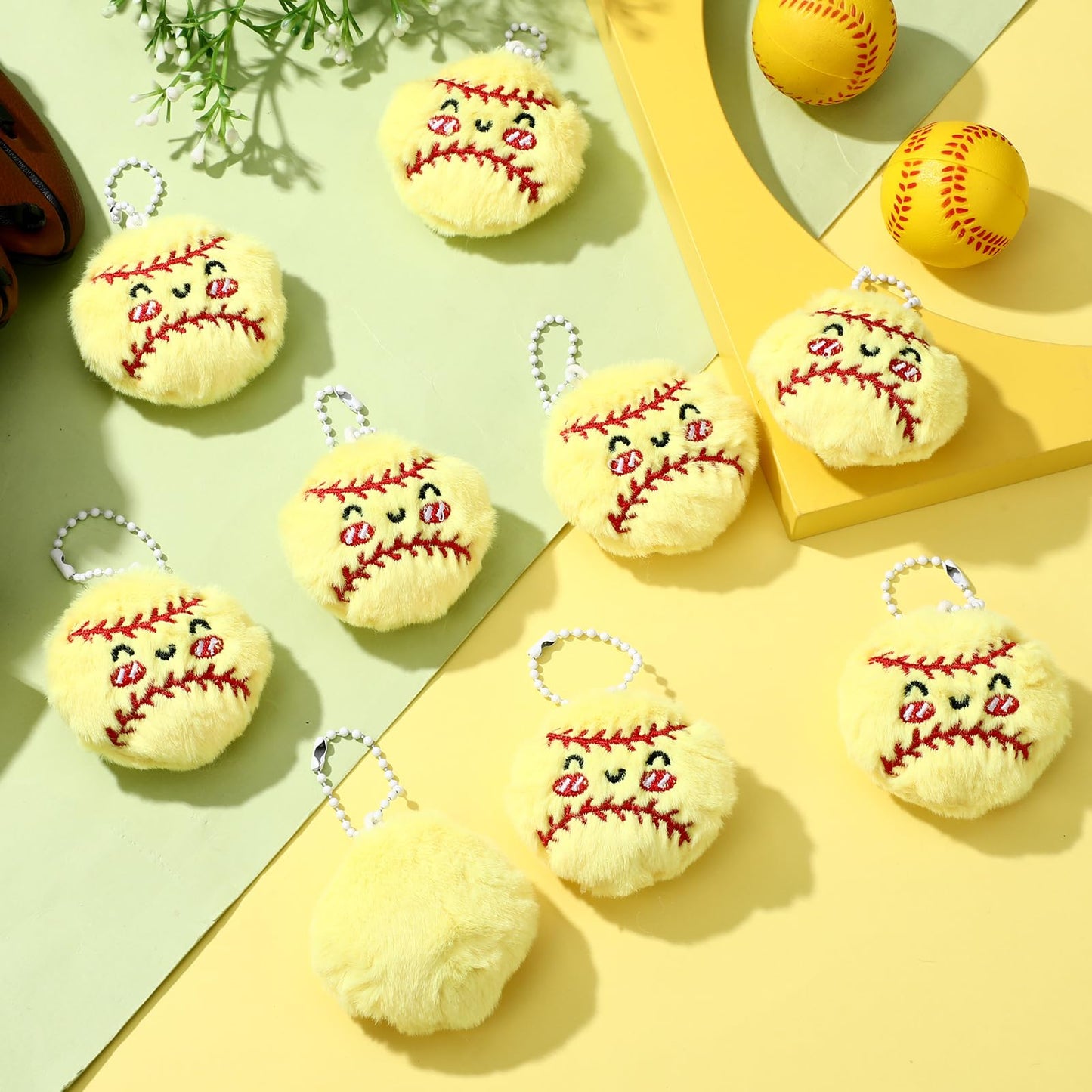 Simgoing 15 Pcs Softball Senior Night Keychain Gift Bulk Mini Plush Ball Prizes Funny Sports Players Team Party Favors Gifts for Group