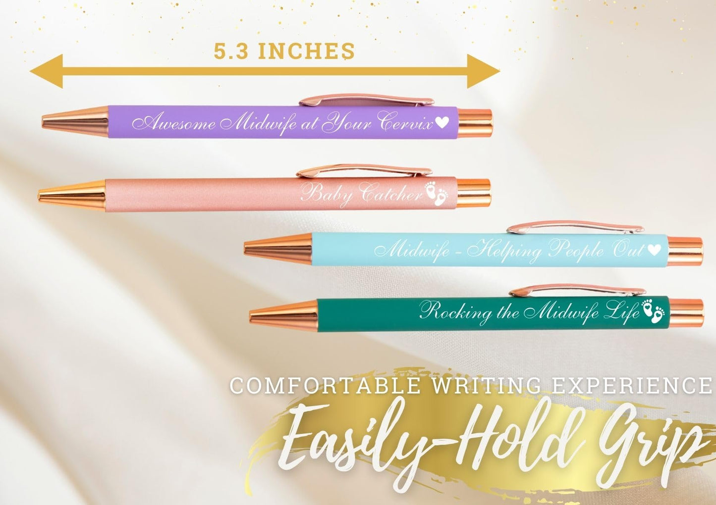 InnoBeta Midwife Gifts, Ballpoint Pen Set of 4, Gift Ideas for Midwife, OB, Labor Nurses, Baby Catcher,