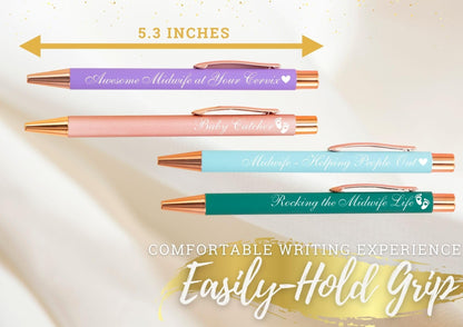 InnoBeta Midwife Gifts, Ballpoint Pen Set of 4, Gift Ideas for Midwife, OB, Labor Nurses, Baby Catcher,