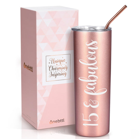 Onebttl Quinceanera Gifts, 15 Year Old Girl Gifts for Birthday, 15th Birthday Gifts for Girls, Female, Her - 20oz/590ml Stainless Steel Insulated Tumbler
