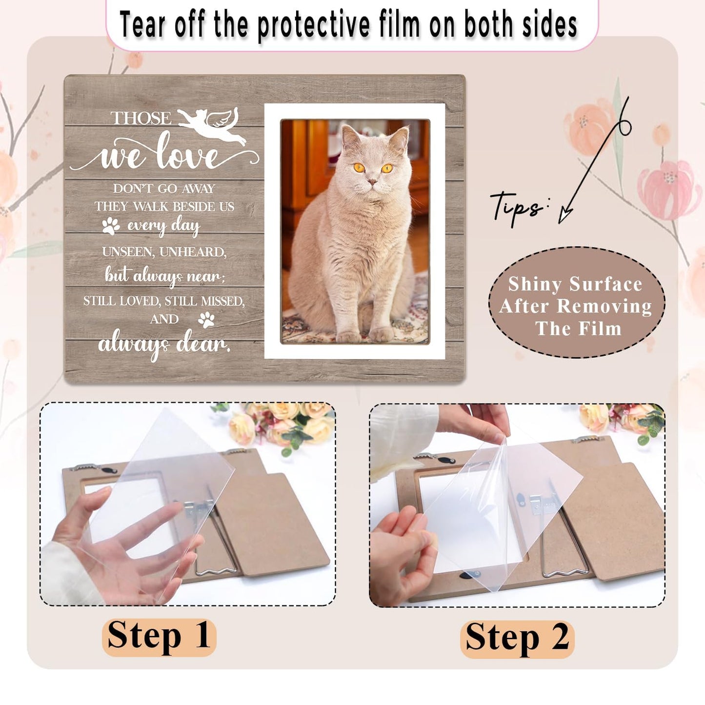 Cat Picture Frame, Cat Memorial Wooden Photo Frame, Pet Remembrance Gift, Sympathy Gift for Pet Owner, Cat Memorial Gifts for Loss of Cat, The Best Angels Have Wings and Whiskers