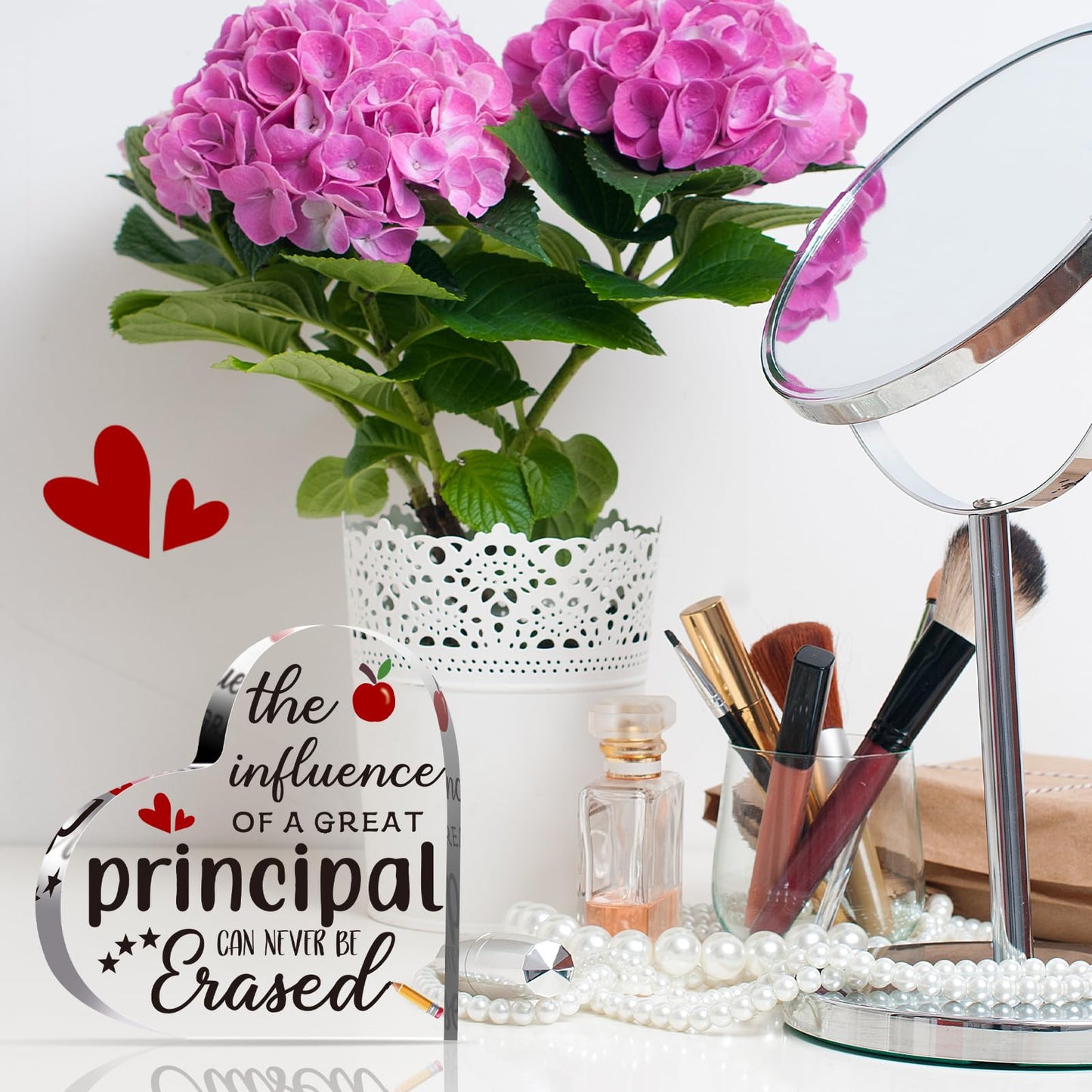 Yousoontic School Principal Appreciation Gifts for Men Women Clear Heart Acrylic Sign for Principal Holiday Present School Retirement Farewell Birthday Graduation Gifts(Influence)