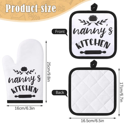 Tatuo Nanny Gifts, Birthday Gifts for Nanny from Grandkids, 5 Pcs Kitchen Gift Set-2 Microfiber Dish Towels, 2 Oven Pads, 1 Oven Mitt, Funny & Heartwarming Cooking Kitchen Gift