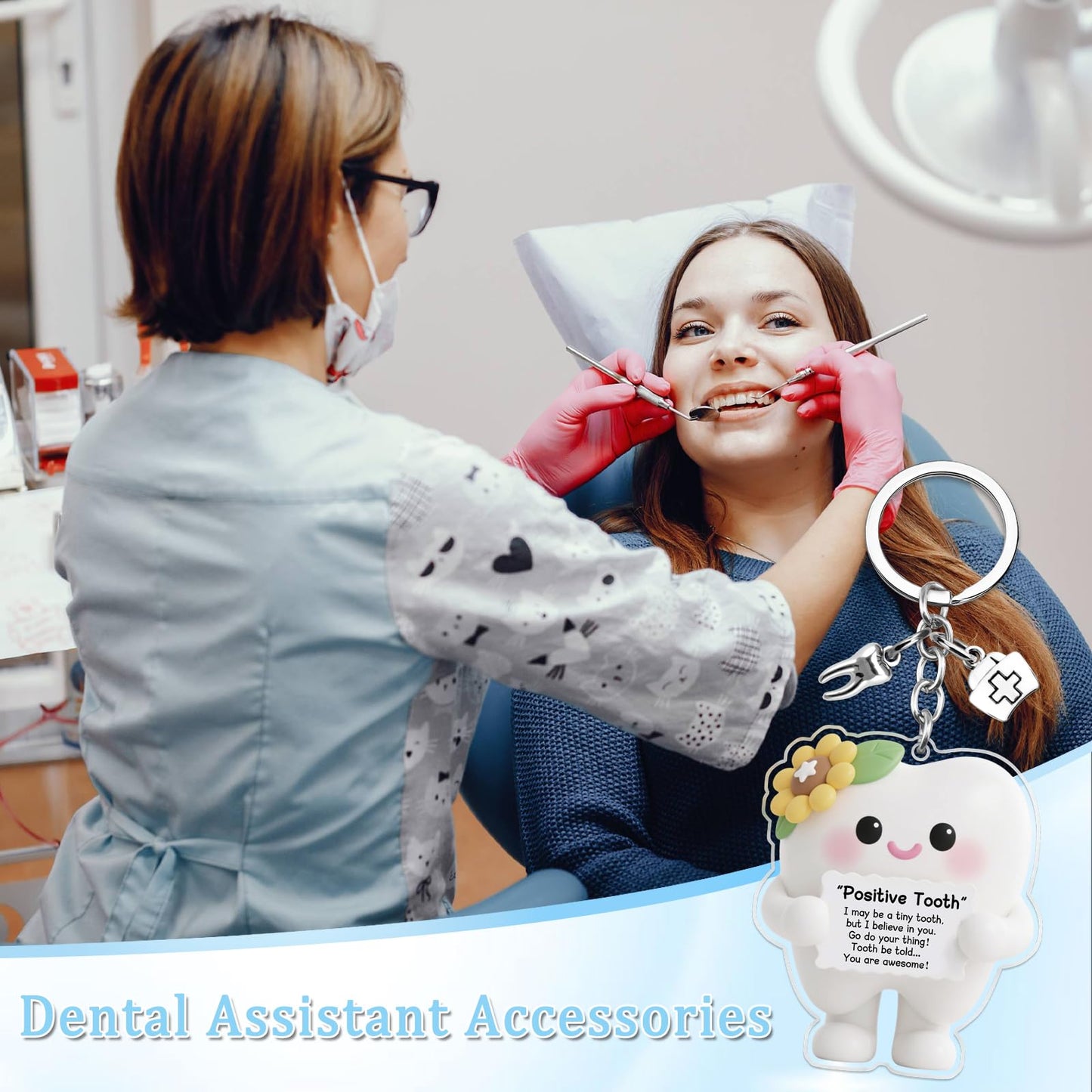 Positive Dental Assistant Accessories Dental Hygienist Gifts For Women Doctor Cute Tooth Keychain Dentist Gifts For Women Girl Friend Dental Hygienist Graduation Gift For Nurse Tooth Stuff