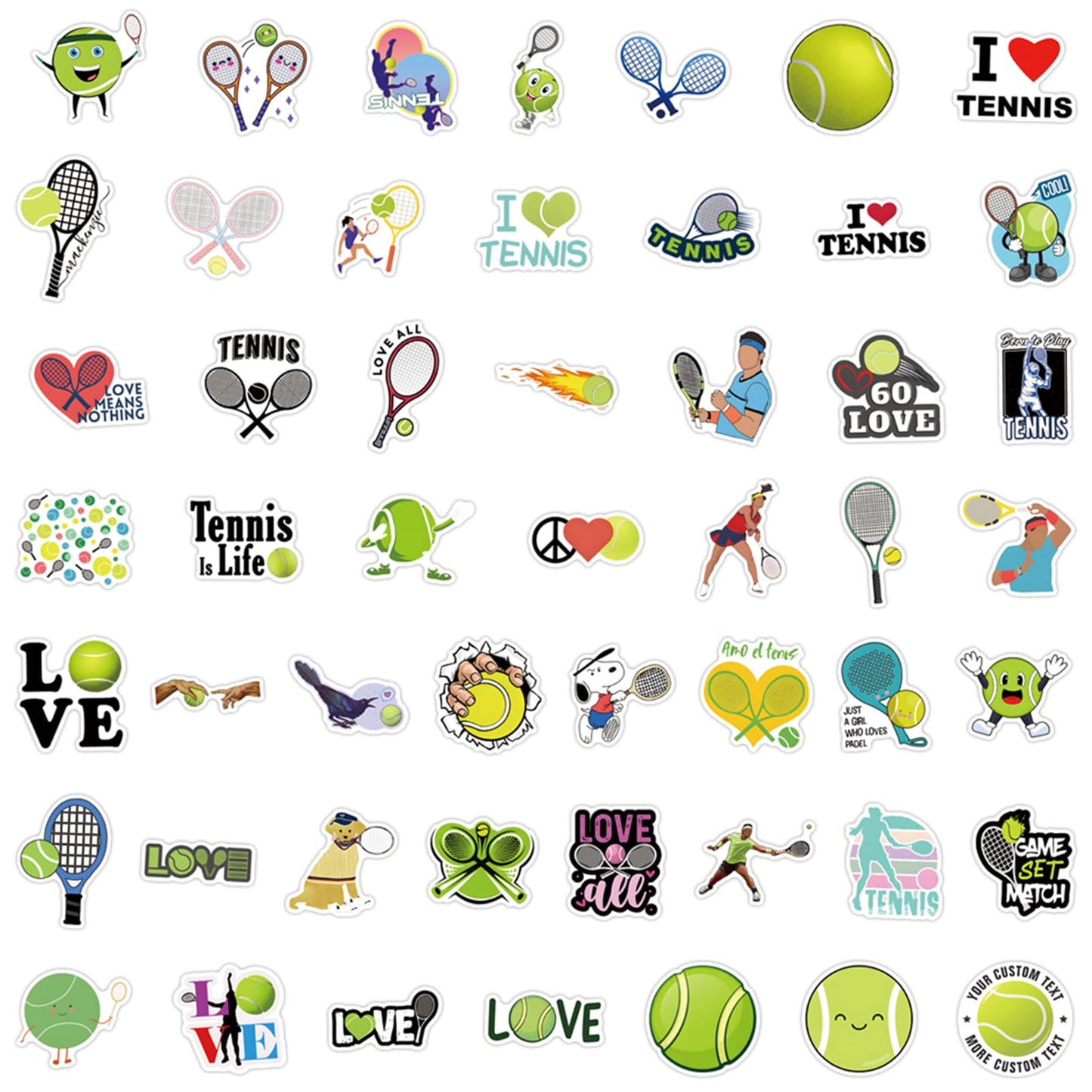 57PCS Tennis Stickers,Motivational Sport Water Bottle Stickers,Ball Team Gifts for Sports Lovers,Teens and Adults Ball Party Favors, Tennis Decorations