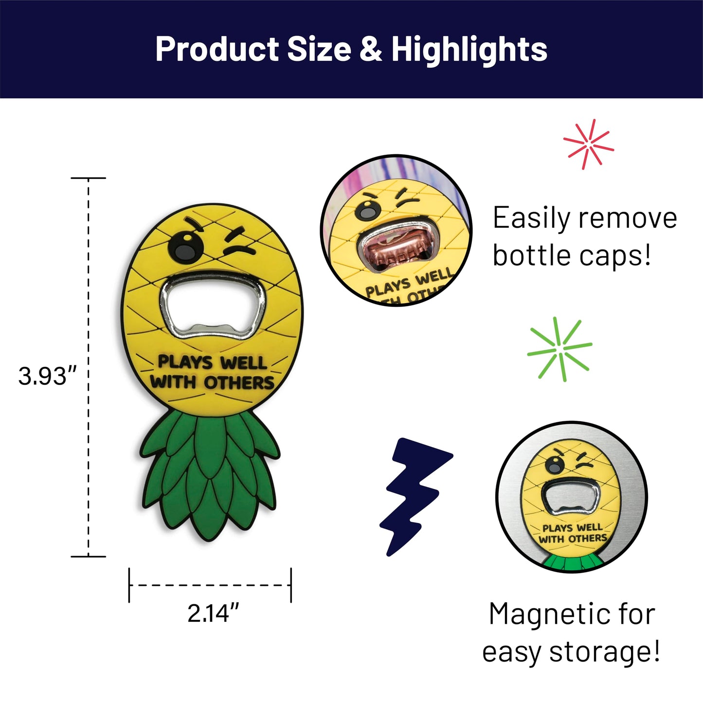 Funny Magnetic Bottle Opener – Beer Opener with Hilarious Saying – Strong Magnet for Fridge or Man Cave – Great Gag Gift for Beer Lovers, Dads, Friends - Upside Down Pineapple