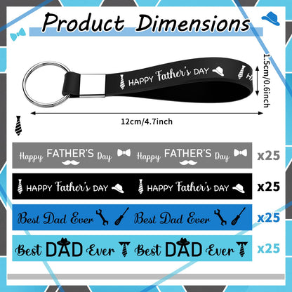 Konohan 100 Pcs Fathers Day Keychains Gifts Bulk Father's Day Church Gifts Silicone Wristbands Keychains for Dad Grandpa Men Appreciation Gift